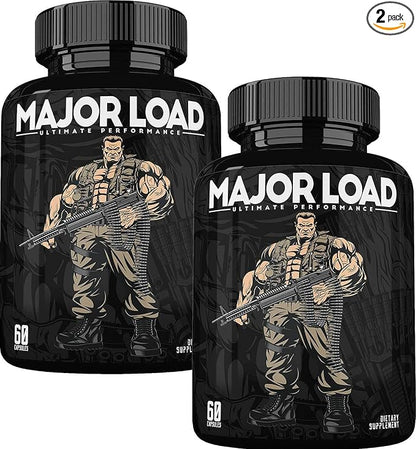 ONL Testosterone Supplement for Men - Major Load Testosterone Booster with Horny Goat Weed & Maca Root - Tongkat Ali Energy Pills for Stamina & Strength - Test Booster 60 Capsules (2pk)