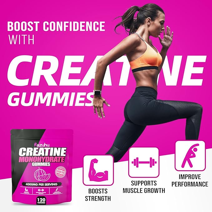 Flavored creatine monohydrate gummies sugar free,Pre workout supplements creatine gummies for men&women,Gym supplements,Supports muscle growth,Recovery,Strength,Energy Boost（120 count）-watermelon