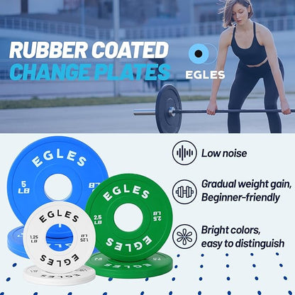 Egles Change Plates Set 1.25LB, 2.5LB, 5LB - Rubber-Coated Weight Plates in Pairs, Olympic Bumper Plates, Color-Coded, IWF Standard, Fit 2-Inch Barbells Strength Training Weight Plates Gym & Fitness