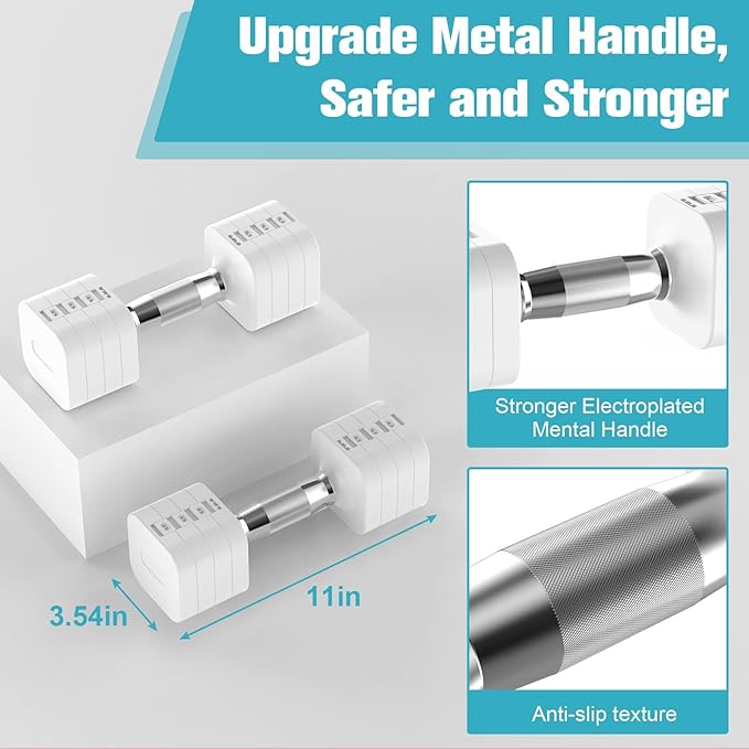 22LBS Adjustable Dumbbells Set, Adjustable Weight Dumbbells with 4 Levels 4.4lb, 6.6lb, 8.8lb, 11lb, Hand Weights Sets for Women/Men Home Gym Full Body Workout