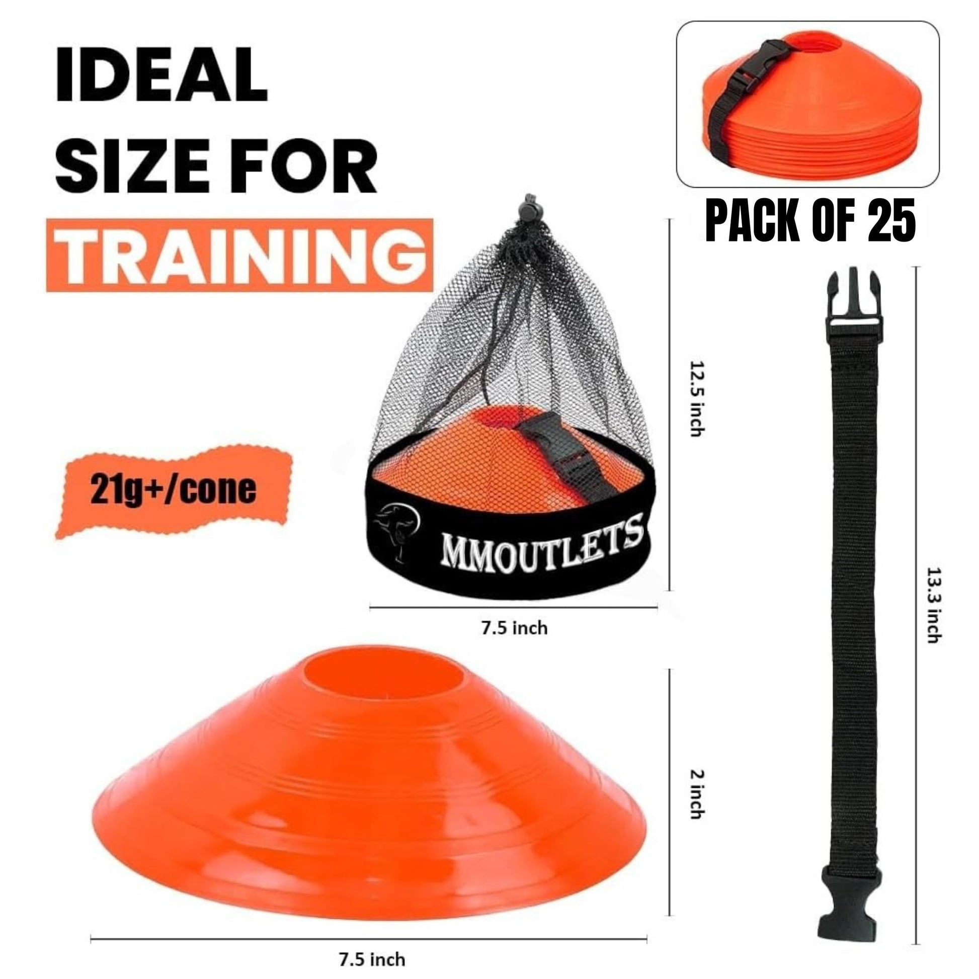 Soccer Training Cones Set, 75/50/25 Pack with Strap Holder & Carry Bag