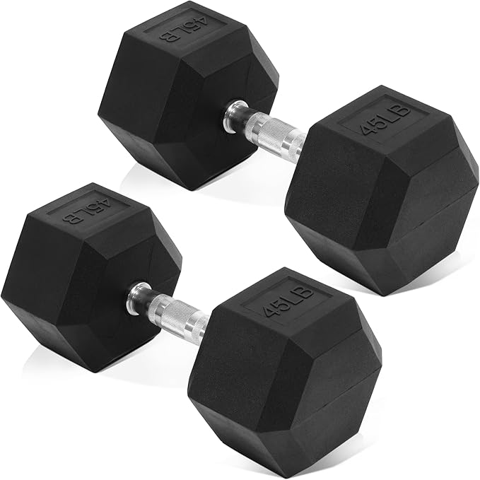 Hex Rubber Coated Dumbbells Hand Weights Pairs for Exercises and Fitness and Home Gym, Pairs