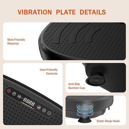 Vibration Plate Exercise Machine, Vibration Plate Platform with Bluetooth & Resistance Bands, Curved Design Full Body Workout Vibration Plate for Weight Loss, Muscle Recovery, Home