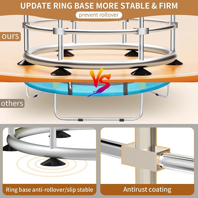 Trampoline for Kids, Adjustable Baby Toddler Trampoline with Basketball Hoop, Round Bottom Indoor Outdoor Toddler with Enclosure