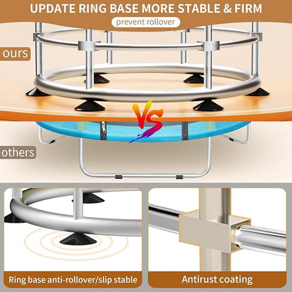 Trampoline for Kids, Adjustable Baby Toddler Trampoline with Basketball Hoop, Round Bottom Indoor Outdoor Toddler with Enclosure