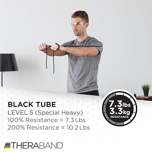 THERABAND Resistance Tubes, Advanced Set, Blue & Black, 5 ft Latex Tubing, Home or Clinic Use, Cut-to-Fit, Color-Coded Resistance Bands for Upper & Lower Body Workouts