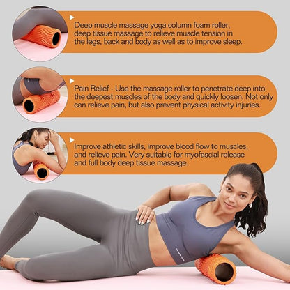Foam Roller, Trigger Point Foam Roller Massage Roller for Physical Therapy & Back Pain, Deep Tissue Massage Roller for Exercise, Pilates, Yoga (Orange)