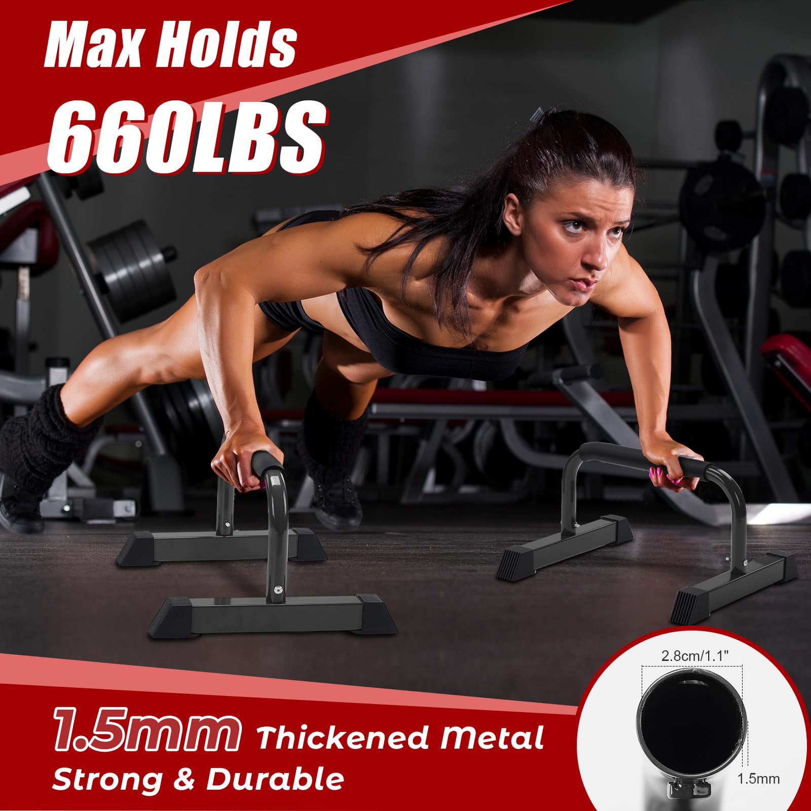 Push Up Bars: Sweat-resistant Parallettes Bar for Handstands L-sit & Dip, No Wobbling Strength