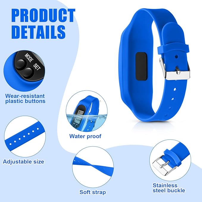 Geyoga 24 Pcs Pedometer for Walking Steps and Miles Pedometer Watch Silicone Steps Tracker Running Bracelet Ankle Step Counter for Calorie Burning and Step Counting