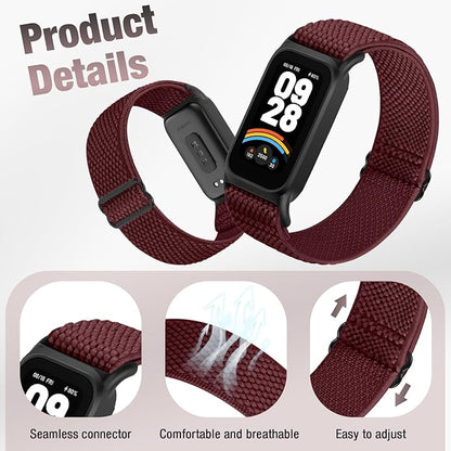 2 Pack Elastic Bands Compatible with Xiaomi Smart Band 9 Active Women Men, Soft Nylon Replacement Sport Wriststrap for Redmi Band 3