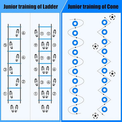 Soccer Training Equipment, Agility Speed Training Set with 20ft Speed Ladder, 12 Cones, 4 Adjustable Hurdles, Jump Rope, Parachute | Ideal for Basketball, Football Practise, for Kids, Youth, Adults