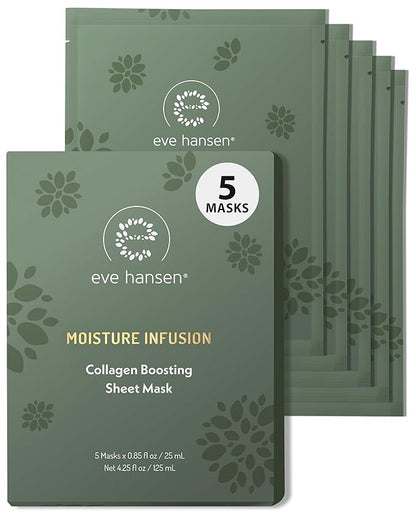 Eve Hansen Collagen Face Mask Sheets Set of 5 ??Hydrating & Nourishing Care for All Skin Types ??With Hyaluronic Acid, Tangerine Peel, Blueberry Extract & Spinach Leaf