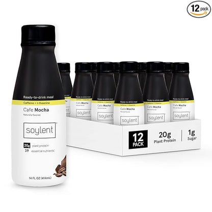 Soylent Complete Coffee Meal Replacement Shake, Cafe Mocha, Ready-to-Drink Plant Based Caffeinated Protein Drink, Contains 20g Vegan Protein and 1g Sugar, 14oz (12 Pack)