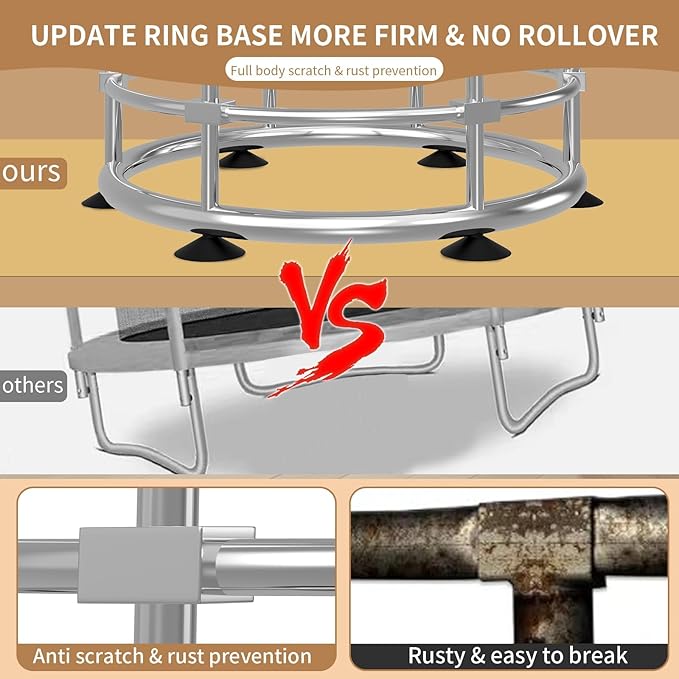 Trampoline for Kids, Full Anti-Rust 440lbs Anti-Rollover Round Bottom Toddler Trampoline, T-handrail Adjustable Baby Toddler Trampolines Dart Board