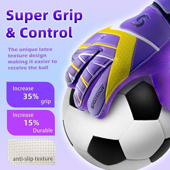 Sportout Kids Goalkeeper Gloves, Soccer Gloves with Double Wrist Protection and Non-Slip Wear Resistant Latex Material to Give Protection to Prevent Injuries