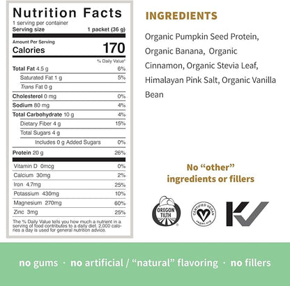 Sprout Living Organic Pumpkin Seed Protein Powder, Vanilla Flavor, 20 Grams of Plant Based Organic Protein Powder Without Sweeteners, Non-GMO, Dairy Free, Vegan, Gluten Free (1 Pound, 13 Servings)