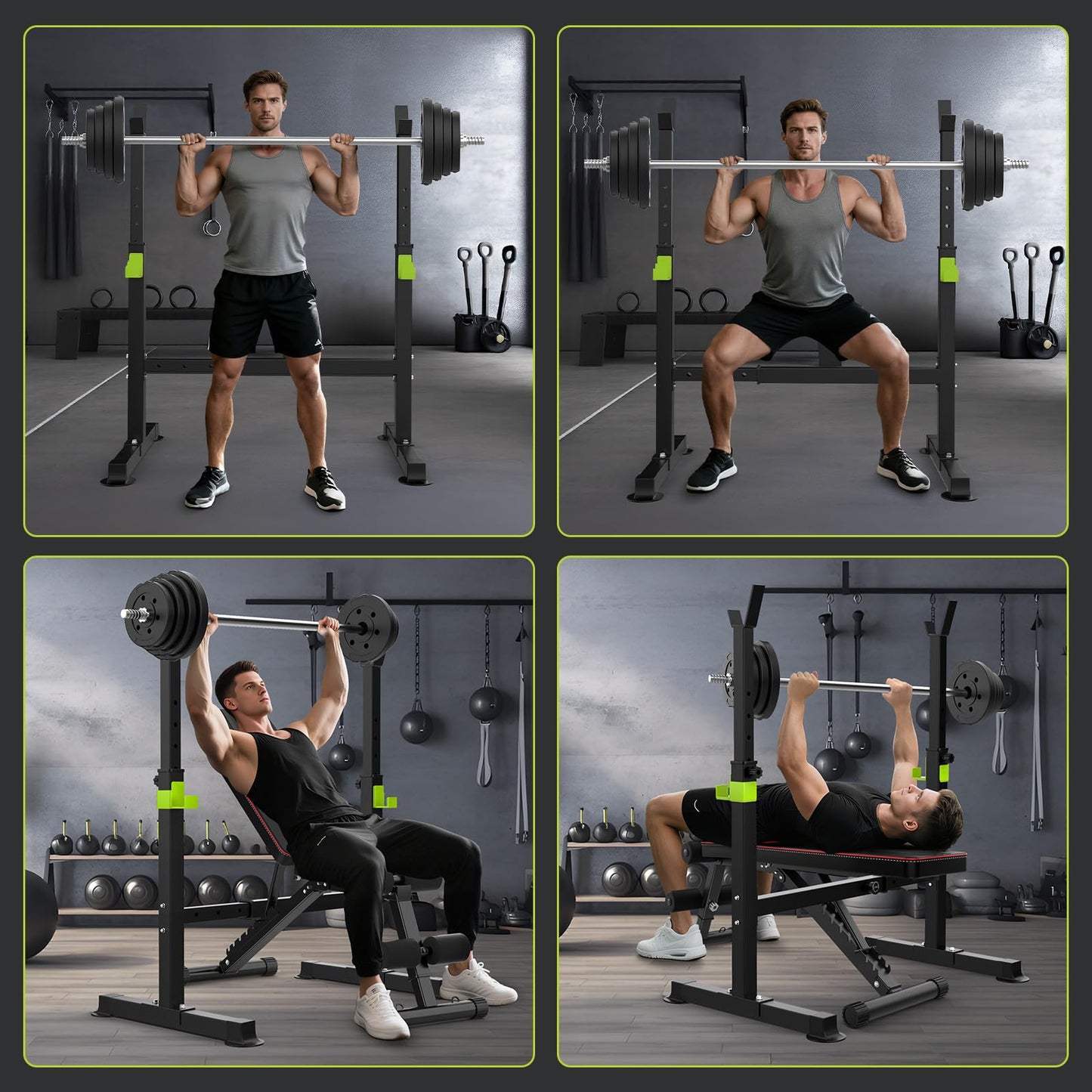 FitinOne Squat Rack, Height-Adjustable Dumbbell Rack for Home Gym, Multi-Function Barbell Rack
