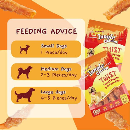 Jungle Calling Chicken & Sweet Potato Dog Treats ??Gluten-Free, Grain-Free, High-Protein Natural Chews for Medium/Large Breeds, Edible Pet Snacks,10.6 oz