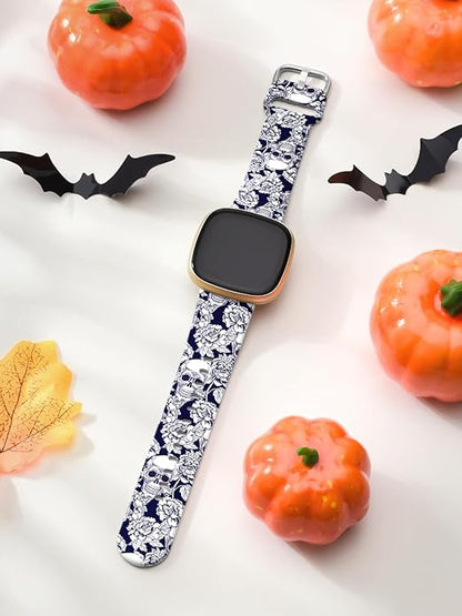Watbro Halloween Holiday Band Compatible with Fitbit Versa 3 / Sense/Fitbit Versa 4 / Sense 2 Bands for Women Men,Soft Silicone Cute Sport Pumpkin Strap