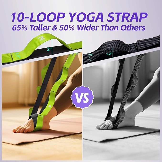 Stretching Strap with Loops - Non Elastic Yoga Straps for Physical Therapy, Durable Stretch Bands for Exercise, Flexibility Training, Hamstring & Leg Stretcher, Yoga/Pilates/Gymnastics