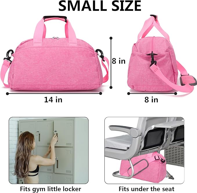 14 inch Small Gym Bag for Women & Men, Mini Duffel Bag for Travel Sports Lightweight Carry On Bag (Rose)