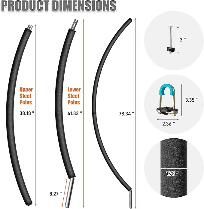 2PCS Trampoline Curved Poles, Universal Trampoline Replacement Enclosure Poles to Fit 8-16FT Curved Pole Frame, Includes Foam Sleeve and Hardware with 2 Installation Options