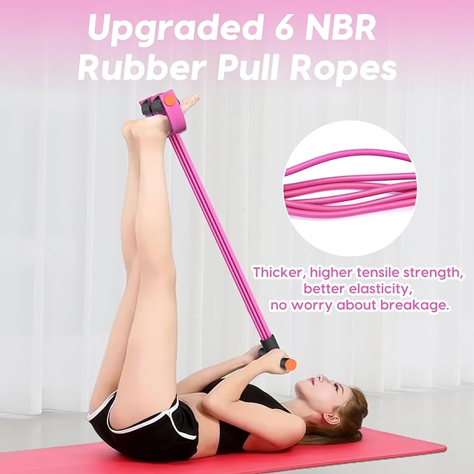 Resistance Bands with Handles, 6-Tubes Elastic Foot Pedal Resistance Bands, Natural Rubber Ankle Puller Sit-up Exercise, Multifunction Fitness Bands for Abdomen, Waist, Arm, Leg Stretching Training