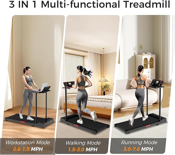 Treadmill with Handles, Treadmills for Small Spaces, 3.0HP Walking Pad Treadmills with Handle Bar & LED Display, Treadmill with Desk Workstation for Home Office, 320 LBS Capacity