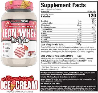 Musclesport Lean Whey Revolution??Protein Powder - Whey Protein Isolate - Low Calorie, Low Carb, Low Fat, Incredible Flavors - 25g Protein per Scoop (2LB, Strawberry)