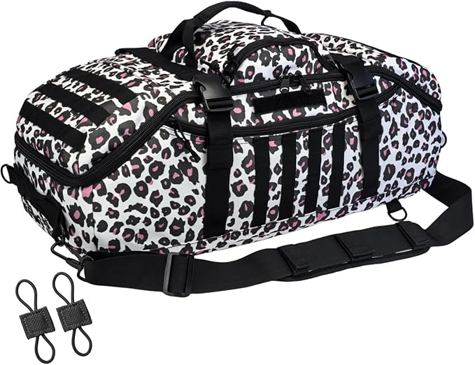 65L Large Duffle Bag, 3-in-1 Tactical Backpack MOLLE Pack for Sports, Gym, Outdoor, Leopard