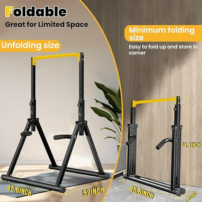 DOBESTS Foldable Power Tower Pull Up Bar Dip Station Adjustable Multifunction Workout Pull Up Tower Station Gym Strength Training Equipment for Home Outdoor, Triangular Legs, Support 700lbs