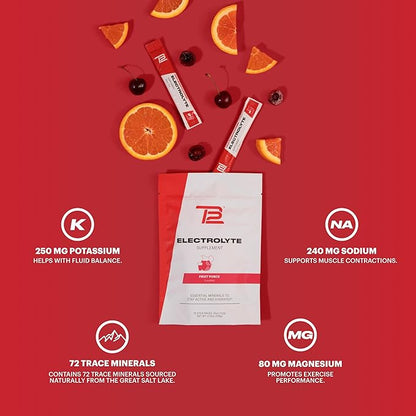 TB12 Electrolytes Powder Packets Fruit Punch ??Mineral-Rich Electrolyte Powder for Fast Hydration by Tom Brady - Natural, Low Sugar, Vegan, Gluten-Free, Easy to Mix - 15 Stickpacks