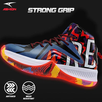ASHION Mens Basketball Shoes Lightweight Breathable Sneakers Anti Slip Sports Shoes for Running Walking Mid Top Sneakers