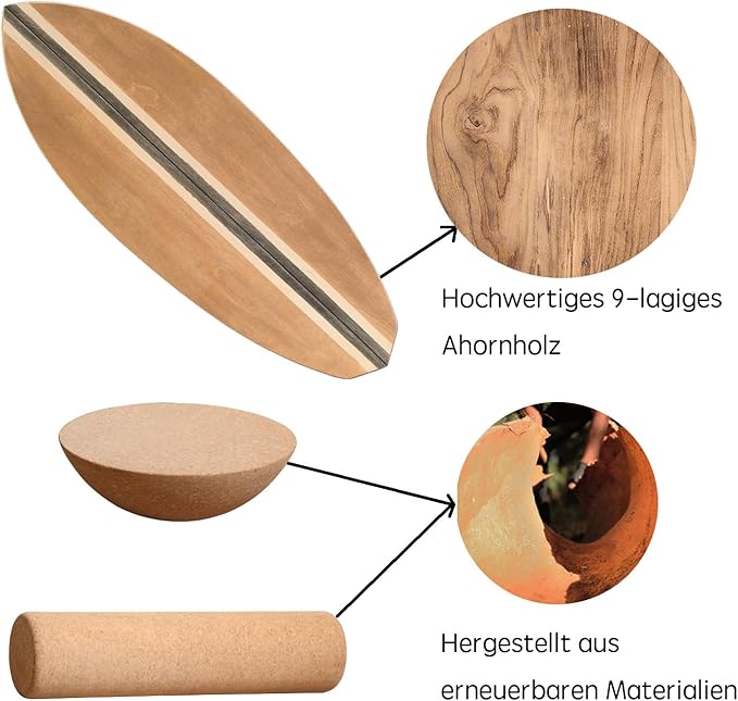 Wooden Balance Board with Cork Roller, 31.5 x 11.8 inch Board, Training Balance Trainer