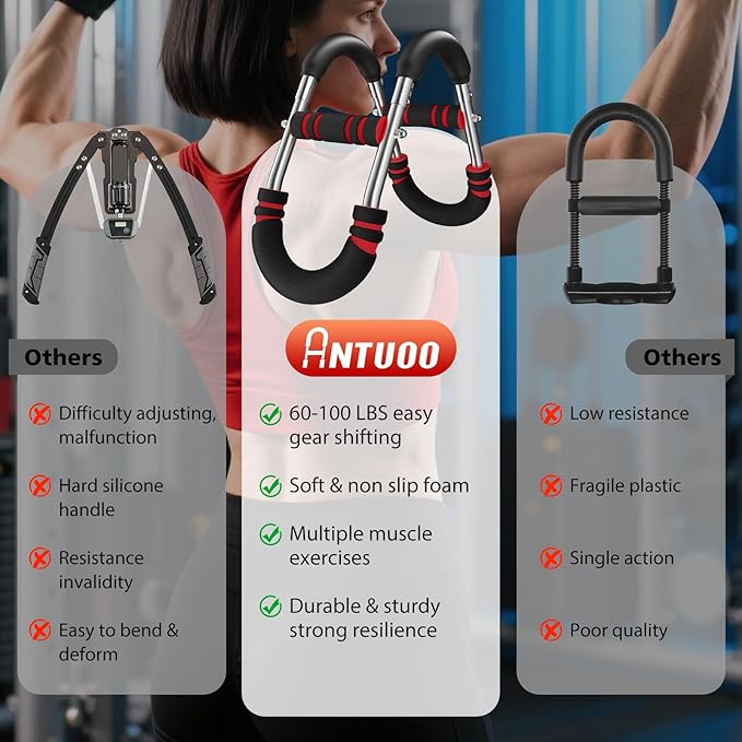 Twister Arm Trainer, 60-100lb Adjustable Chest Workout Bar, Power Twister Arm Trainer for Men, Chest Workout Equipment, Forearm Strengthener Arm Trainer