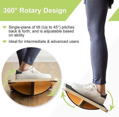StrongTek Professional Wooden Balance Board, Rocker Board, Wood Standing Desk Accessory, Balancing Board for Under Desk, Anti Slip Roller, Core Strength, Stability, Office Wobble Boards