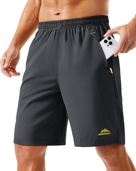 TACVASEN Men's Running Athletic Shorts 9" Quick Dry Workout Gym Shorts Lightweight Summer Shorts 3 Zipper Pockets
