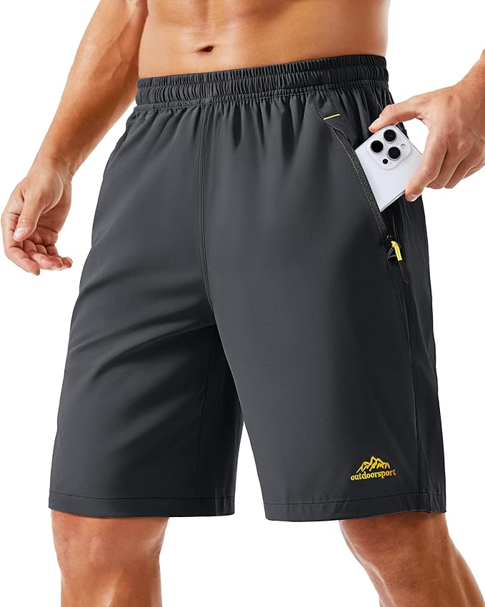 TACVASEN Men's Running Athletic Shorts 9" Quick Dry Workout Gym Shorts Lightweight Summer Shorts 3 Zipper Pockets