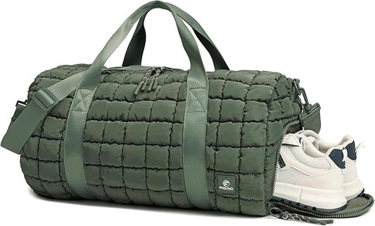 Quilted Duffel Bag for Women, Puffer Gym Duffle Bag with Shoe Compartment Lightweight Large