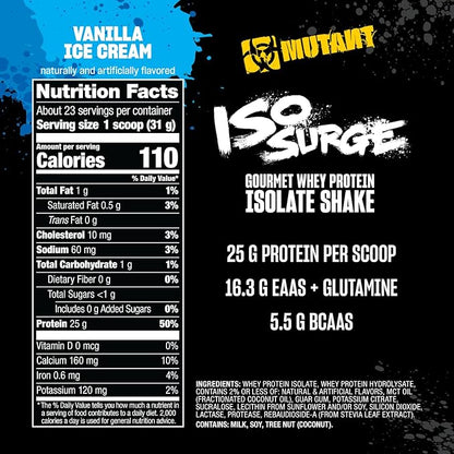 Mutant ISO Surge Whey Protein Isolate Powder Acts Fast to Help Recover, Build Muscle, Bulk and Strength, 1.6 lb (Vanilla Ice Cream)