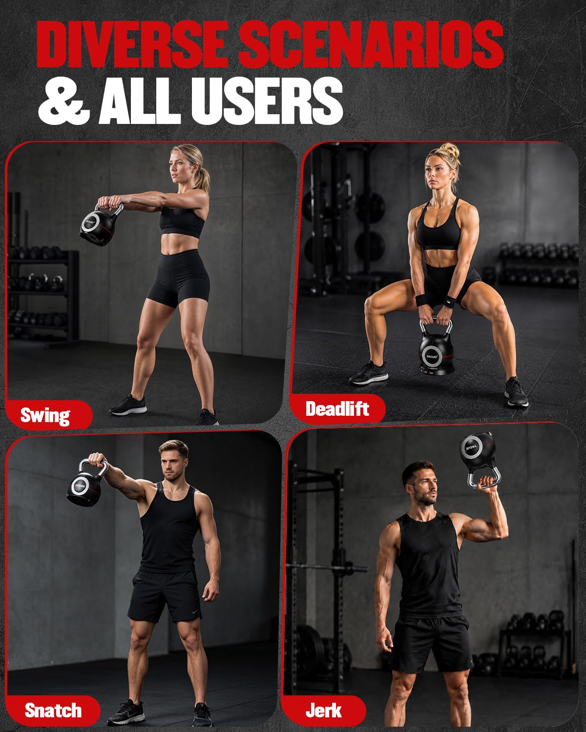 Yagud Adjustable Kettlebell for Strength Training, Quick-Change 3.5-22.5lbs Kettle Bells Weights