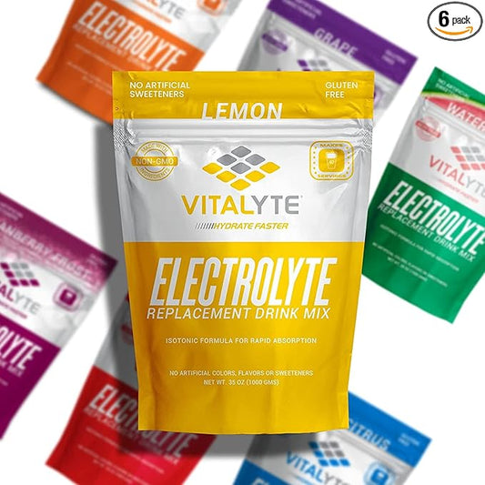 Vitalyte Electrolyte Powder Drink Mix, Isotonic Electrolyte Hydration Mix, Case Pack (6 Pack, Lemon)