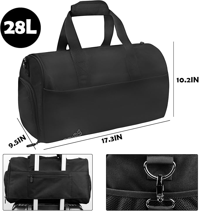 Gym Bag for Men Women, Duffle Bag with Shoe & Laptop Compartment, Waterproof Fitness Workout Sports Bag for Travel Overnight Weekend Swimming Yoga (Black, 42x25x20cm)