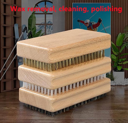 3 Pieces of ski Wax Brush, ski Brush Wooden Hand Brush Set, Brass Brush, Nylon Brush, Horsehair Brush, Size 4.7 "X 2.8", Outdoor ski waxing, Cleaning, Wax Removal, polishing,Snowboard Wax Brush