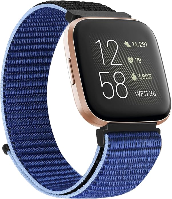 Tiptops 3 Pack Bands Compatible with Fitbit Versa 2/Fitbit Versa/Versa Lite/Versa SE for Women Men, Soft Nylon Sports Loop Replacement Wristband for Fitbit Versa 2 Straps