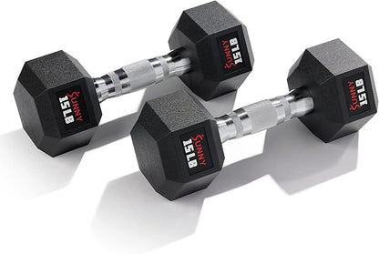 Sunny Health & Fitness Hex Style Dumbbell 5 LBS TO 50 LBS Chrome Handles, Hand Weight for Strength Training, Home Gym, Exercise, Workout Equipment Multiple Size Options