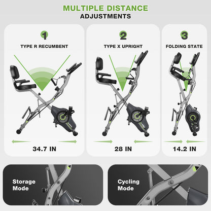 Goimu Exercise Bike, 5 in 1 Foldable Stationary Bike for Seniors, 16-Level Adjustable Magnetic