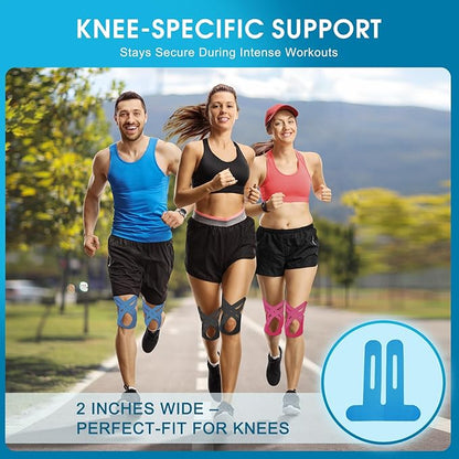 12PCS Precut Kinesiology Tape for Knees | Athletic Tape | Original Cotton & Elastic Kinesiology Athletic Tape – Knee Support & Stability & Pain Relief | Latex-Free | Breathable & Waterproof 3Colors