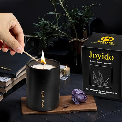 14OZ Lavender Scented Candle - Aromatherapy Candles with Lid - Soy Candles for Home Scented - Black Ceramic Jar Candles for Men for Bedroom Kitchen Home Decor, Housewarming Party