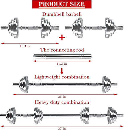 VIVITORY Fitness Dumbbells Set, Adjustable Weight Sets up to 11/22/44/66/110 lbs, with Metal Connecting Rod Used As Barbell, Chromed Weights, Hardcover Gift Box, Home Gym Work Out Training Equipment